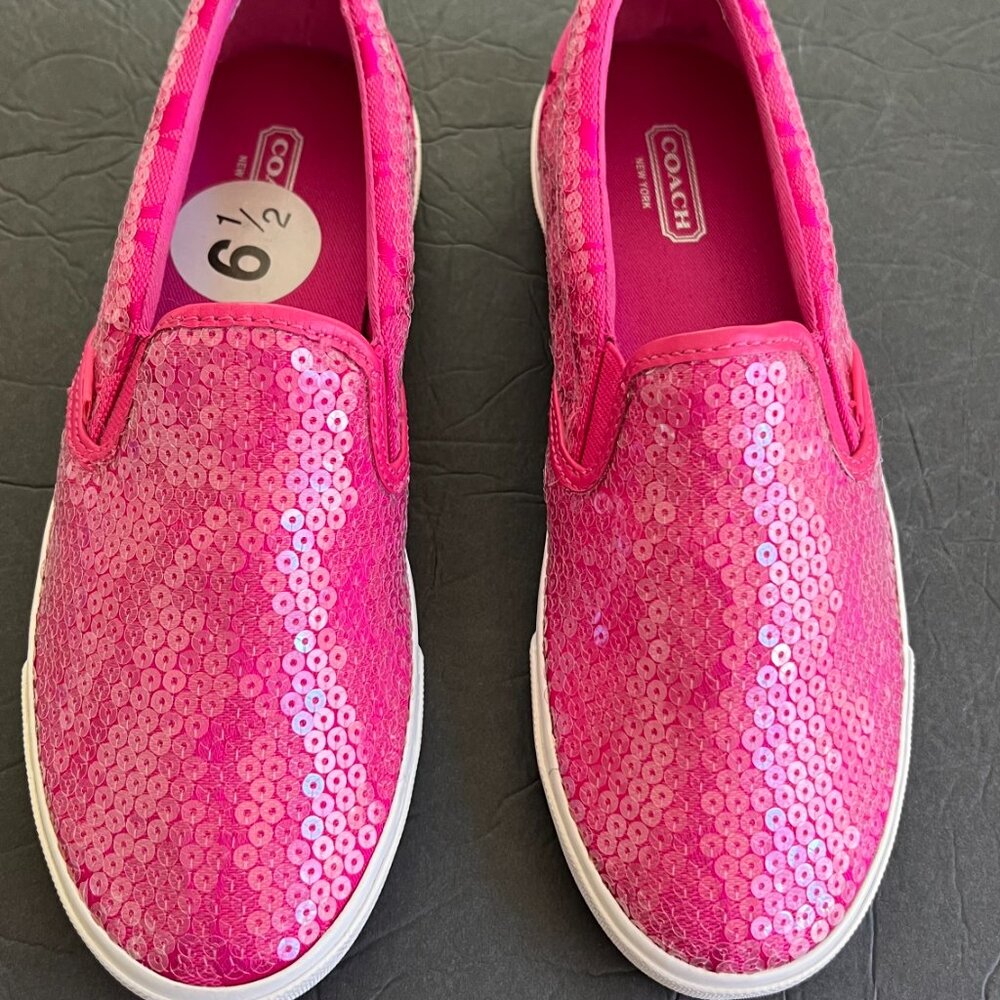 Women Coach sequins logo print on canvas sneakers